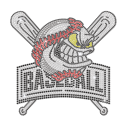 Black & White Baseball Face Iron on Rhinestone Transfer